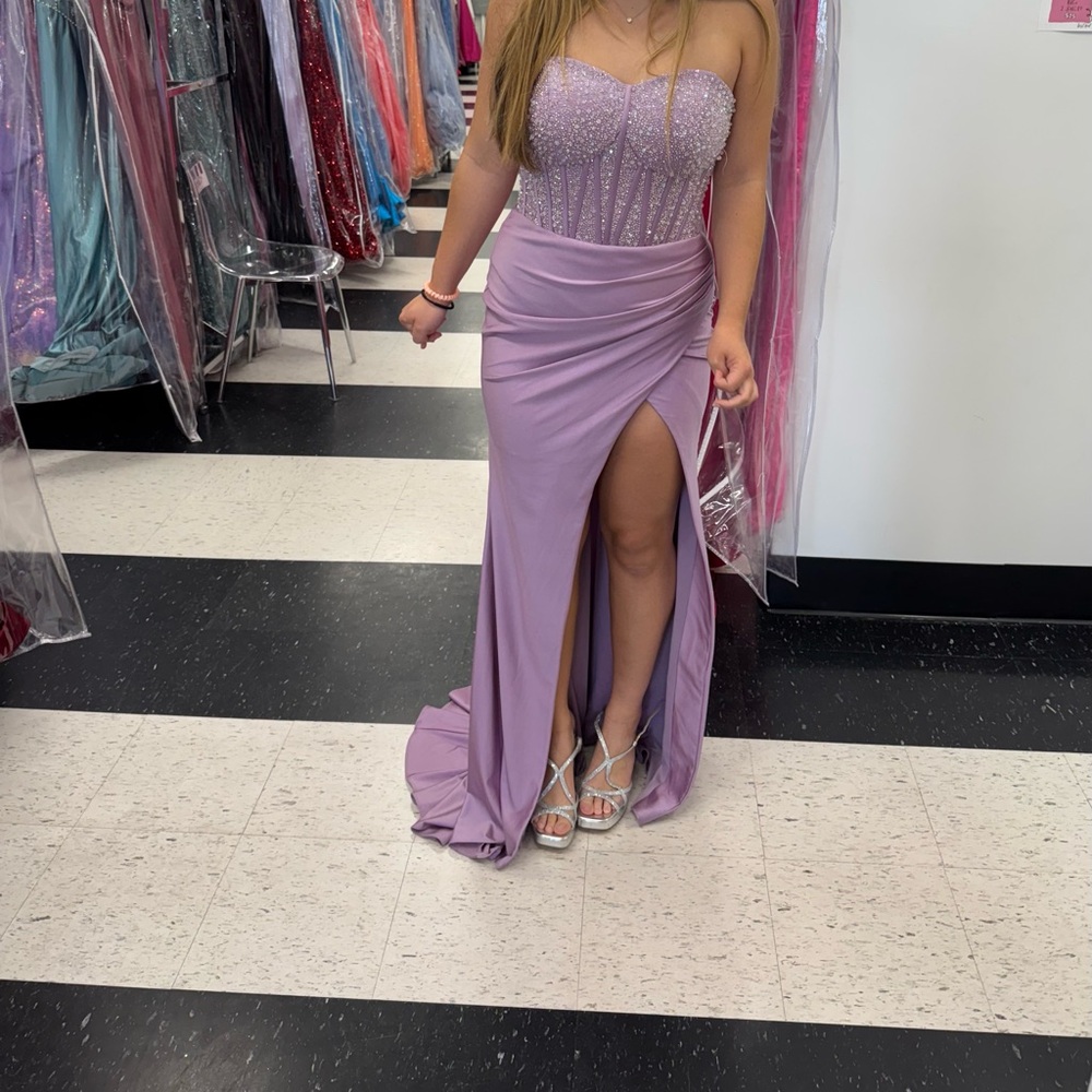 ellie wilde Lilac Beaded Corset Prom Dress - Picture 5 of 7